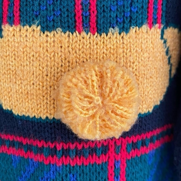 1980's AOP Teddy Bear Tartan Plaid Plush Tail Themed Cardigan Sweater Medium - Picture 8 of 12